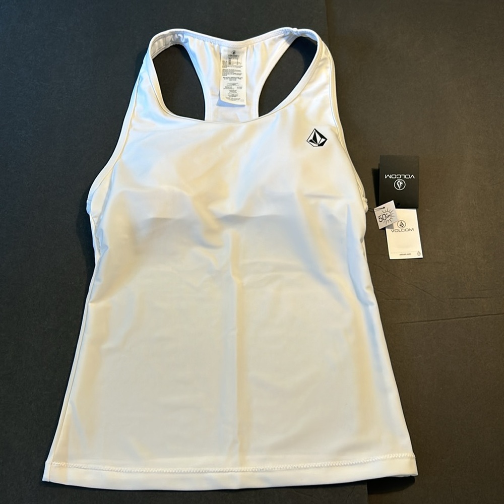 Volcom Small Top Simply Core Racerback Tankini Top in White NWT